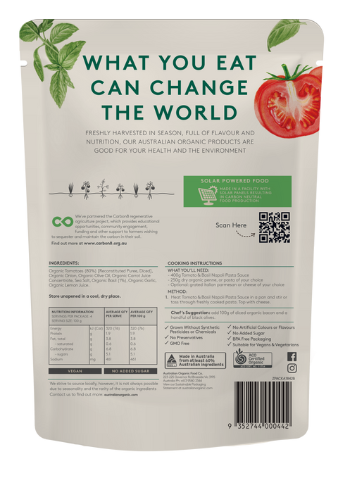 Australian Organic Food Co Tomato Napoli with Basil Pasta Sauce