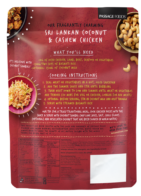 Passage to Sri Lanka - Coconut & Cashew Chicken Simmer Sauce