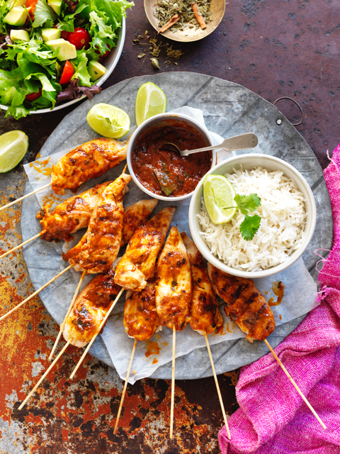 Butter Chicken Skewers With Salad