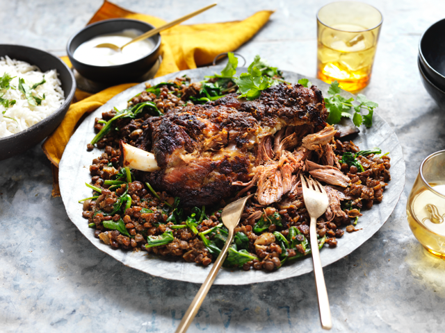 Korma Marinated Lamb Shoulder With Spinach Lentils