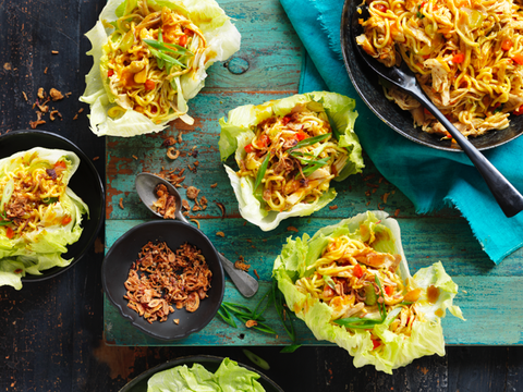 Singapore Noodle & Chicken Lettuce Cups
