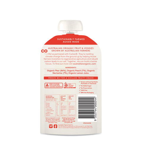 Australian Organic Food Co Fruit Puree - Pear, Peach & Nectarine