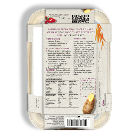 Celebrate Health - Sri Lankan Cauliflower and Lentil with Ancient Grains Lunch Bowl