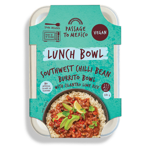 Passage to Mexico - Southwest Chilli Bean Burrito Bowl with Cilantro Lime Rice Lunch Bowl
