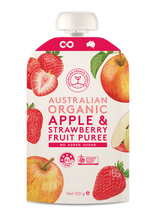 Load image into Gallery viewer, Australian Organic Food Co Fruit Puree - Apple &amp; Strawberry
