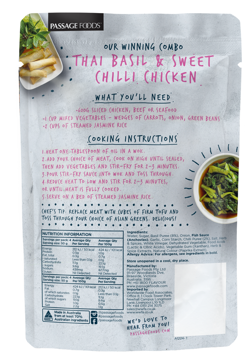 Passage to Asia Thai Basil & Sweet Chilli StirFry Sauce AUS PANTRY